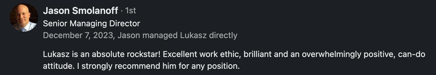 Client recommendation for Lukasz Olszewski