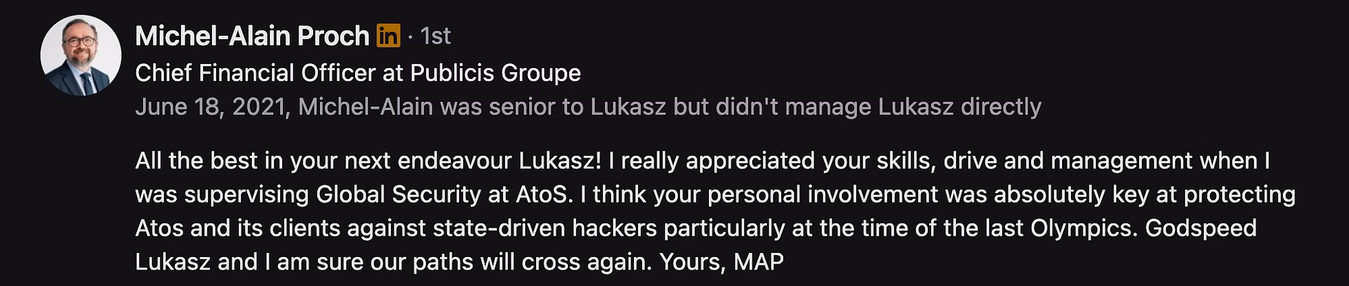 Client recommendation for Lukasz Olszewski